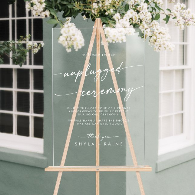 Panneau En Acrylique Boho Chic White Clear Mariage Unplugged Ceremie (Boho Chic White Clear Wedding Unplugged Ceremony Acrylic Sign)