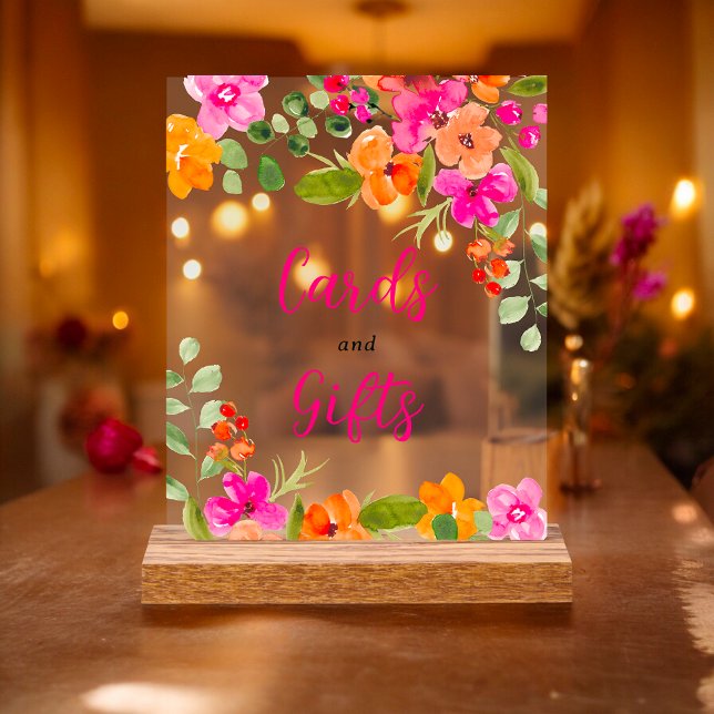 Panneau En Acrylique Boho chute orange floral nuptiale (Boho fall orange floral watercolor bridal acrylic sign)