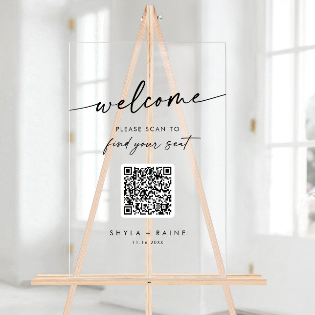 Panneau En Acrylique Boho Clear QR Code Acrylique Mariage Seing Chart (Boho Clear QR Code Acrylic Wedding Seating Chart)