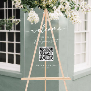 Panneau En Acrylique Boho Clear QR Code Acrylique Mariage Seing Chart