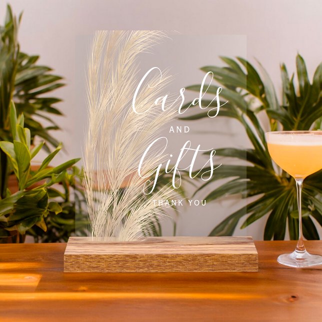 Panneau En Acrylique Boho été pampas herbe mariage Carte cadeaux (Boho summer pampas grass wedding Card gifts Acrylic Sign)