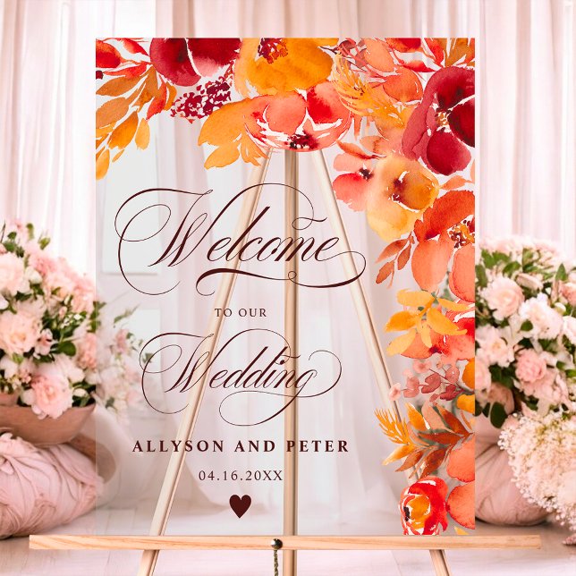 Panneau En Acrylique Boho Fall rustique peint à fleurs mariage bienvenu (Boho Fall rustic painted floral wedding welcome Acrylic Sign)