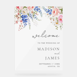 Panneau En Acrylique Boho Fleur sauvage minimaliste Floral Welcome Mari