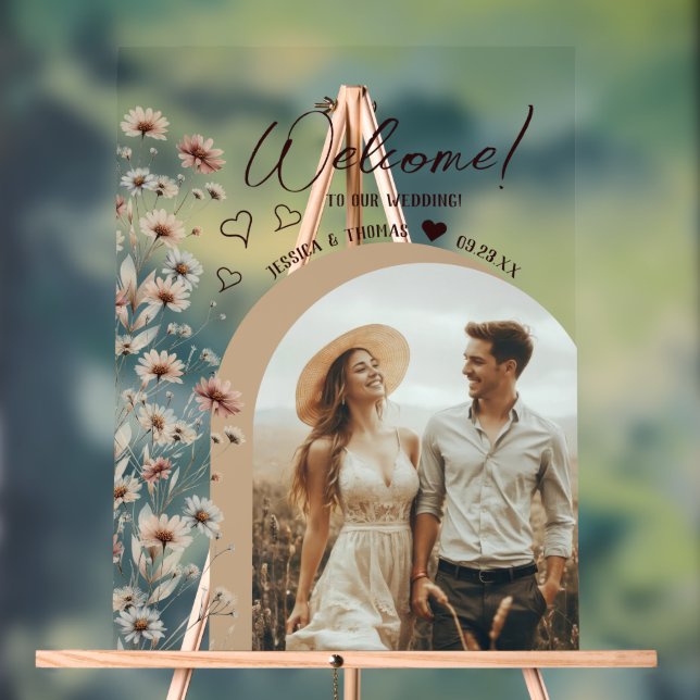 Panneau En Acrylique Boho Fleur sauvage Photo Arch Mariage Welcome Clea (Neutre)