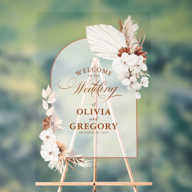 Panneau En Acrylique Boho Floral Arch Mariage Bienvenue (Neutre)