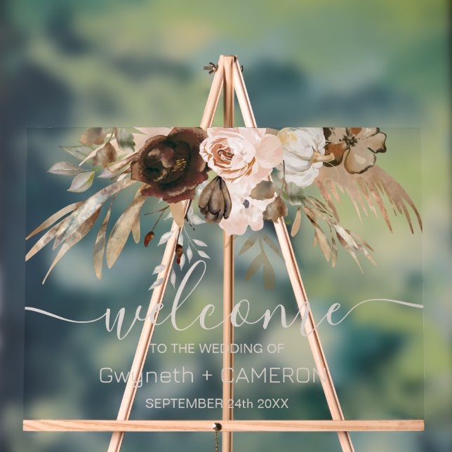 Panneau En Acrylique Boho Floral Citrouille Mariage bienvenue acrylique (Neutre)