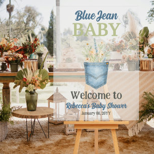 Panneau En Acrylique Boho Floral Denim Blue Jean Baby shower Bienvenue