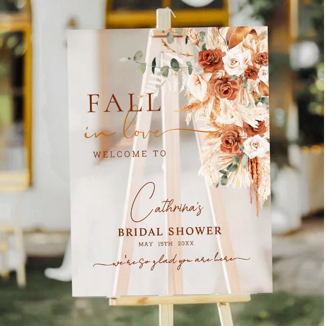Panneau En Acrylique Boho Floral Fall in Love Fête des mariées Bienvenu (Créateur téléchargé)