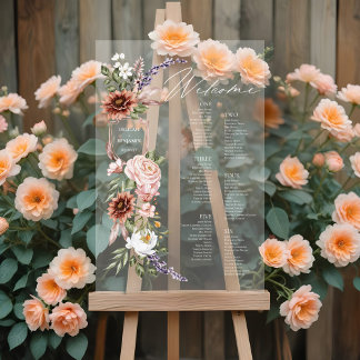 Panneau En Acrylique Boho Floral Welcome Mariage 6 Tableau Sièges