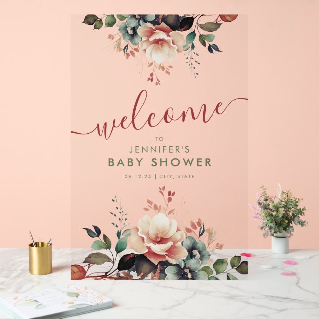 Panneau En Acrylique Boho Garden FLORAL Baby shower Bienvenue (Mariage)