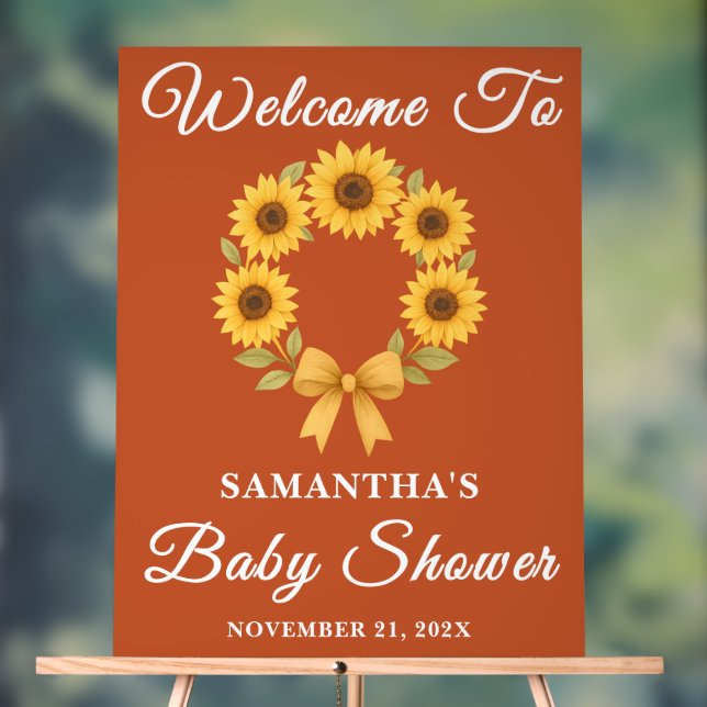 Panneau En Acrylique Boho Golden Sunflower Baby shower d'automne Bienve (Neutre)