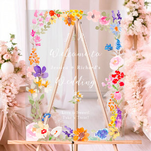 Panneau En Acrylique Boho jardin été fleuri initiales mariage
