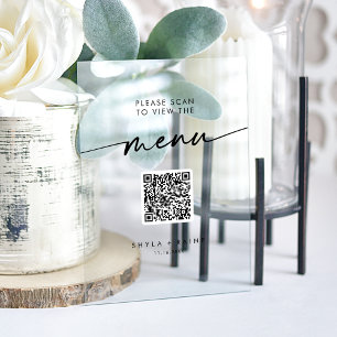 Panneau En Acrylique Boho Modern QR Code Clear Acrylique Mariage Menu