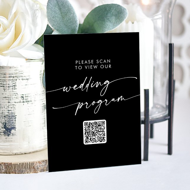 Panneau En Acrylique Boho Modern QR Code Programme de mariage noir (Boho Modern QR Code Black Wedding Program Acrylic Sign)