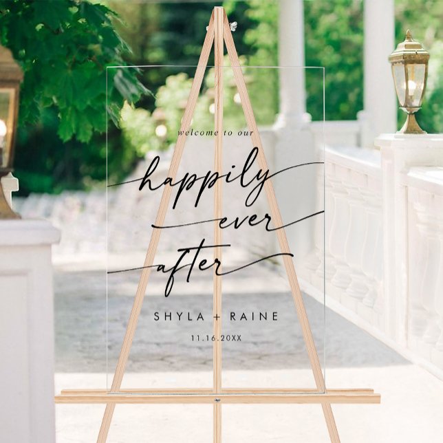 Panneau En Acrylique Boho Moderne Happy Clear Acrylique Mariage Bienven (Boho Modern Happily Clear Acrylic Wedding Welcome Acrylic Sign)