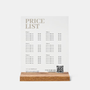 Panneau En Acrylique Boho Moderne Liste des prix de beauté Menu Petite