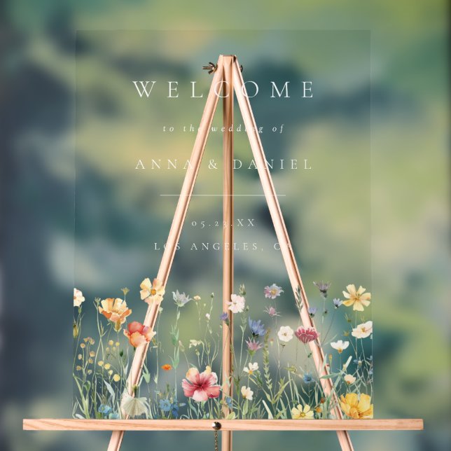 Panneau En Acrylique Boho Pastel Wildflower Wedding Welcome (Neutre)