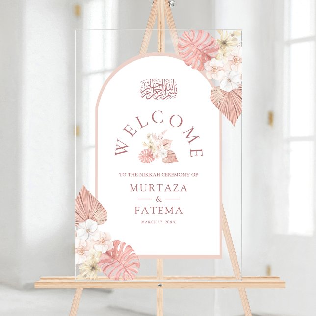 Panneau En Acrylique Boho Pink Floral Arch Muslim Wedding Welcome (Créateur téléchargé)