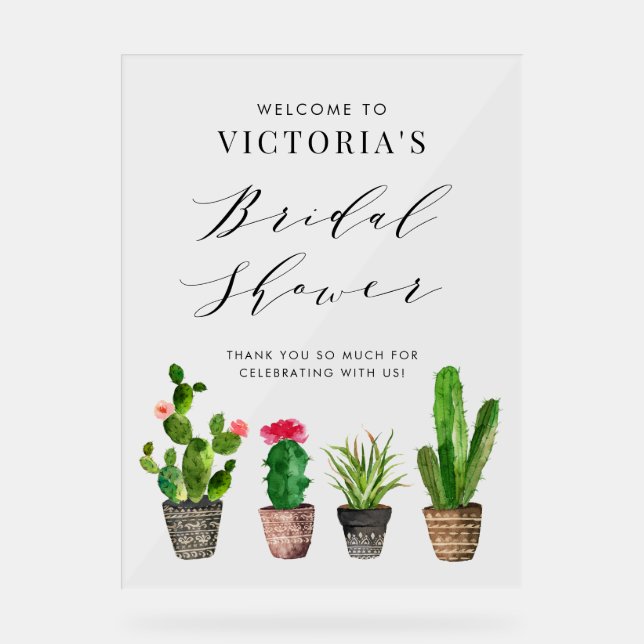 Panneau En Acrylique Boho Plantes grasses en pot et Cactus Baby Shower (Recto)