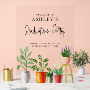 Panneau En Acrylique Boho Poted Houseplants Graduation Party Bienvenue