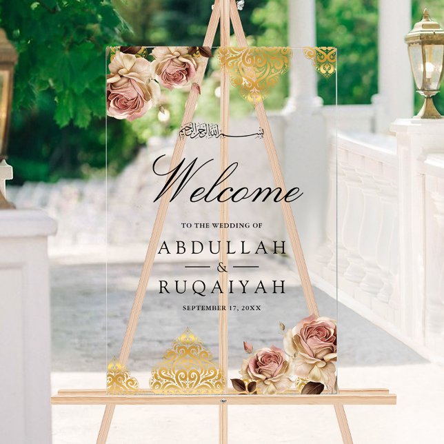 Panneau En Acrylique Boho Rose Motif Cream Muslim Wedding Welcome (Créateur téléchargé)