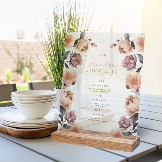 Panneau En Acrylique Boho Rose Signature Cocktail Mariage Table (Créateur téléchargé)