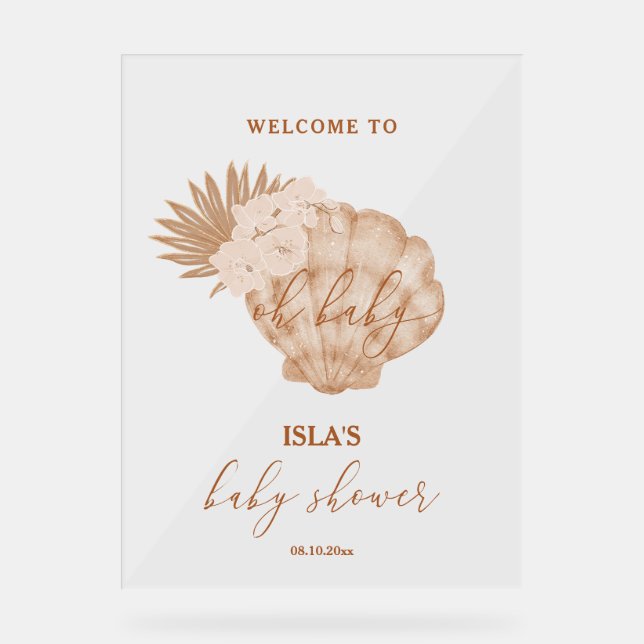 Panneau En Acrylique Boho Seashell Baby shower Bienvenue (Recto)