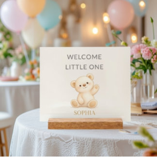Panneau En Acrylique Boho Teddy Bear “Welcome Little One” Personalized