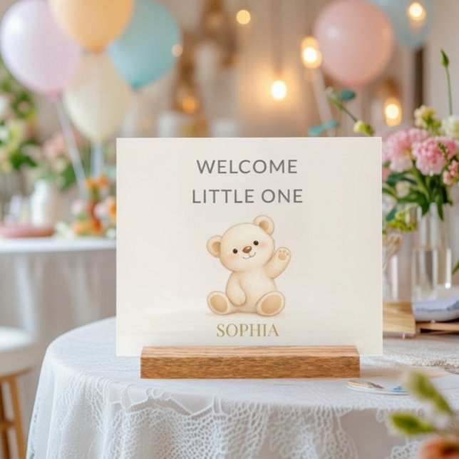 Panneau En Acrylique Boho Teddy Bear “Welcome Little One” Personalized (Créateur téléchargé)