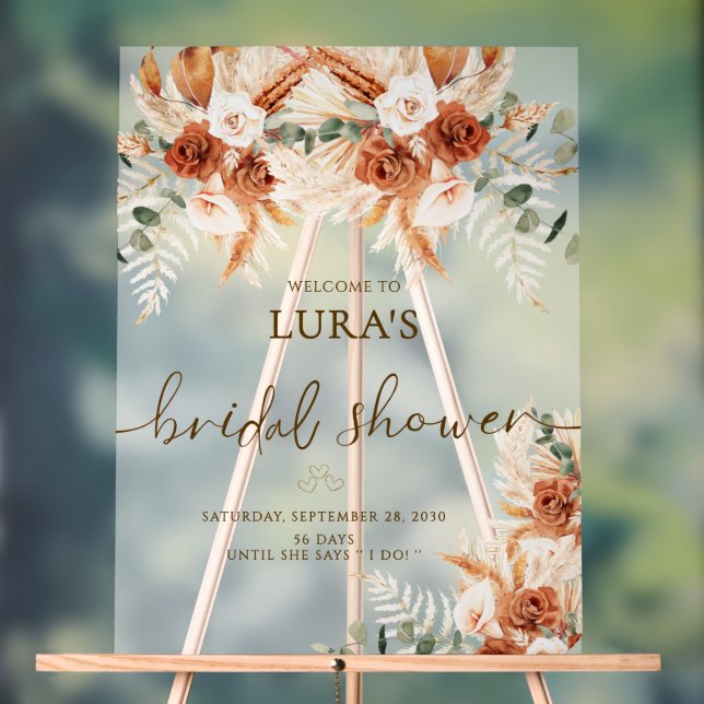 Panneau En Acrylique Boho Terracotta Fête des mariées Florale Bienvenue (Neutre)