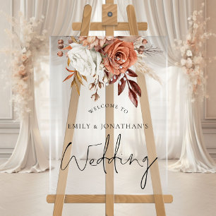 Panneau En Acrylique Boho Terracotta Florals Automne Bienvenue Mariage