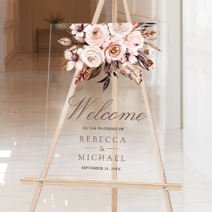 Panneau En Acrylique Boho Terre Cuite Ivoire Floral Mariage Bienvenue