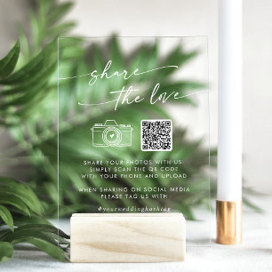 Panneau En Acrylique Boho White Clear Mariage Partagez le code QR d'amo