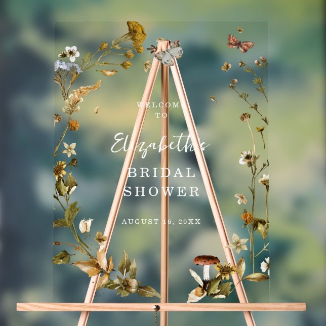 Panneau En Acrylique Boho Wildflower | Bienvenue à la Baby Shower d'aut (Neutre)
