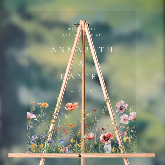 Panneau En Acrylique Boho Wildflower Wedding Welcome (Neutre)