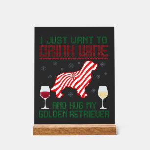 Panneau En Acrylique Boire du vin câliner Retriever d'or Noël
