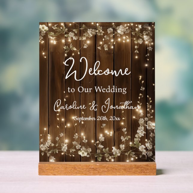 Panneau En Acrylique Bois Rustique Blanc Floral Lumières Accueil (Neutre)