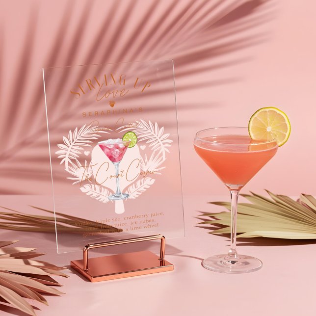 Panneau En Acrylique Boisson cocktail aquarelle pour enterrement de vie (Pickleball Bridal Shower Watercolor Cocktail Drink Acrylic Sign)