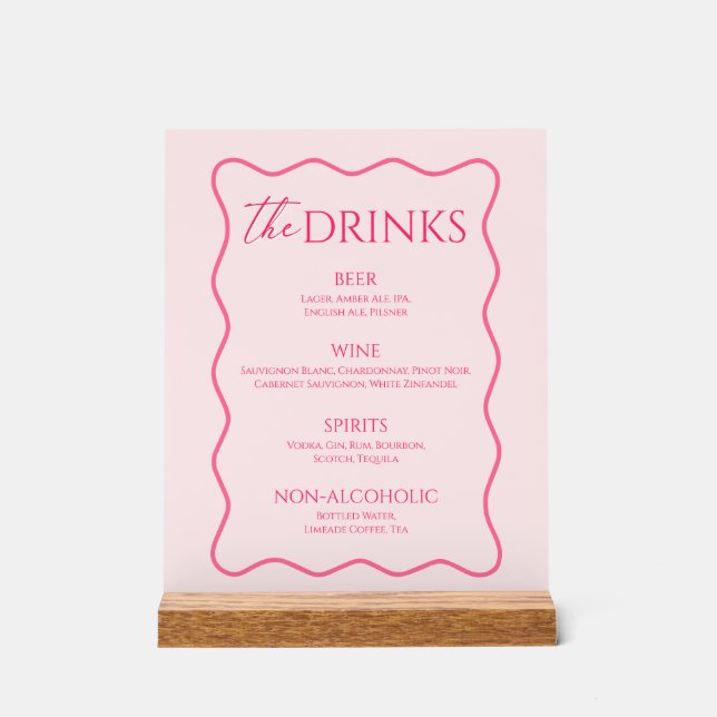 Panneau En Acrylique Boisson Rose Menu Bar Retro Wavy (Recto)