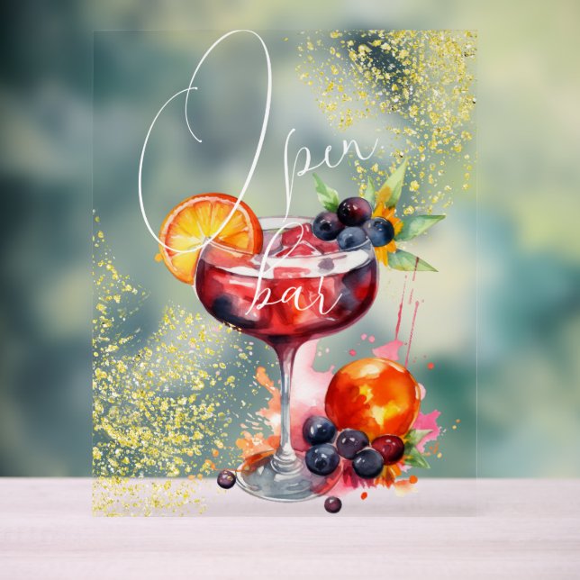 Panneau En Acrylique Boissons de bar ouvert Or Mariage (Neutre)
