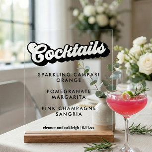 Panneau En Acrylique Boissons de mariage funky noir blanc gras Clair