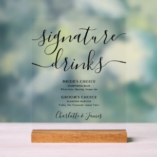 Panneau En Acrylique Boissons de signature de mariage de script moderne