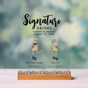 Panneau En Acrylique Boissons de signature de mariés dinosaures pour ma