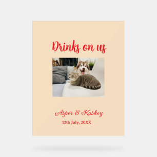 Panneau En Acrylique Boissons offertes bar ouvert photo de mariage coup