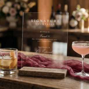 Panneau En Acrylique Boissons Signature Élégant Simple Bar de Mariage B