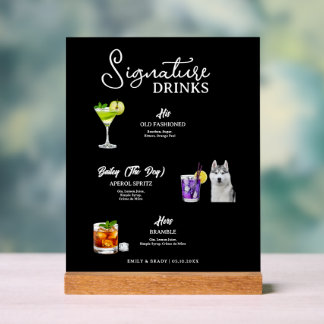 Panneau En Acrylique Boissons Signature pour Mariage de Modern Dog Bar 