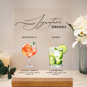 Panneau En Acrylique Boissons signatures de mariage 50+ Cocktails à l'a