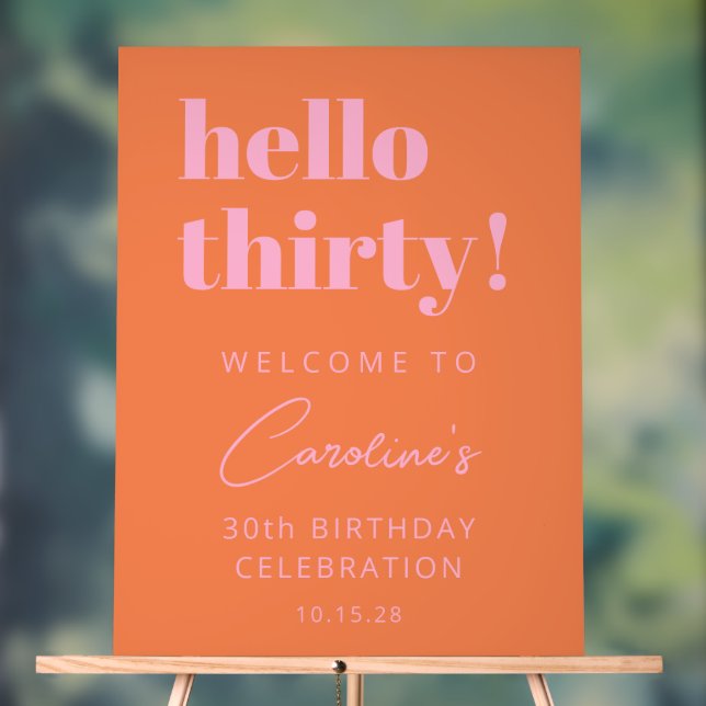 Panneau En Acrylique Bold Pink Orange Modern Birthday Welcome Sign (Neutre)