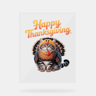 Panneau En Acrylique Bon thanksgiving Chat Turquie Fête Automne Classiq