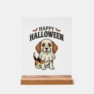 Panneau En Acrylique Bonjour Halloween Fantôme Chien Vintage Gravure T-